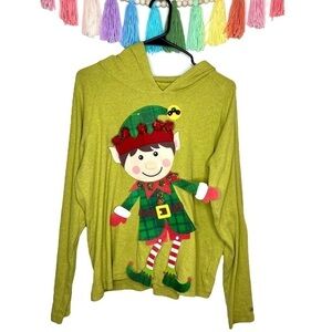 Columbia Jingle Bell Felt Elf Hooded Pullover Sweater Sweatshirt Extra Large